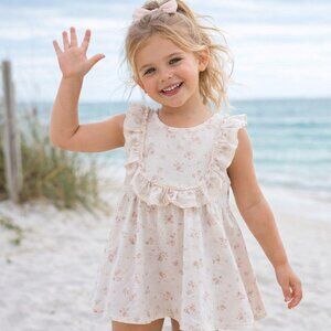 Gerber Girls' Floral Summer Dress Size 5Y Ivory Ruffle Sleeveless Play Dress